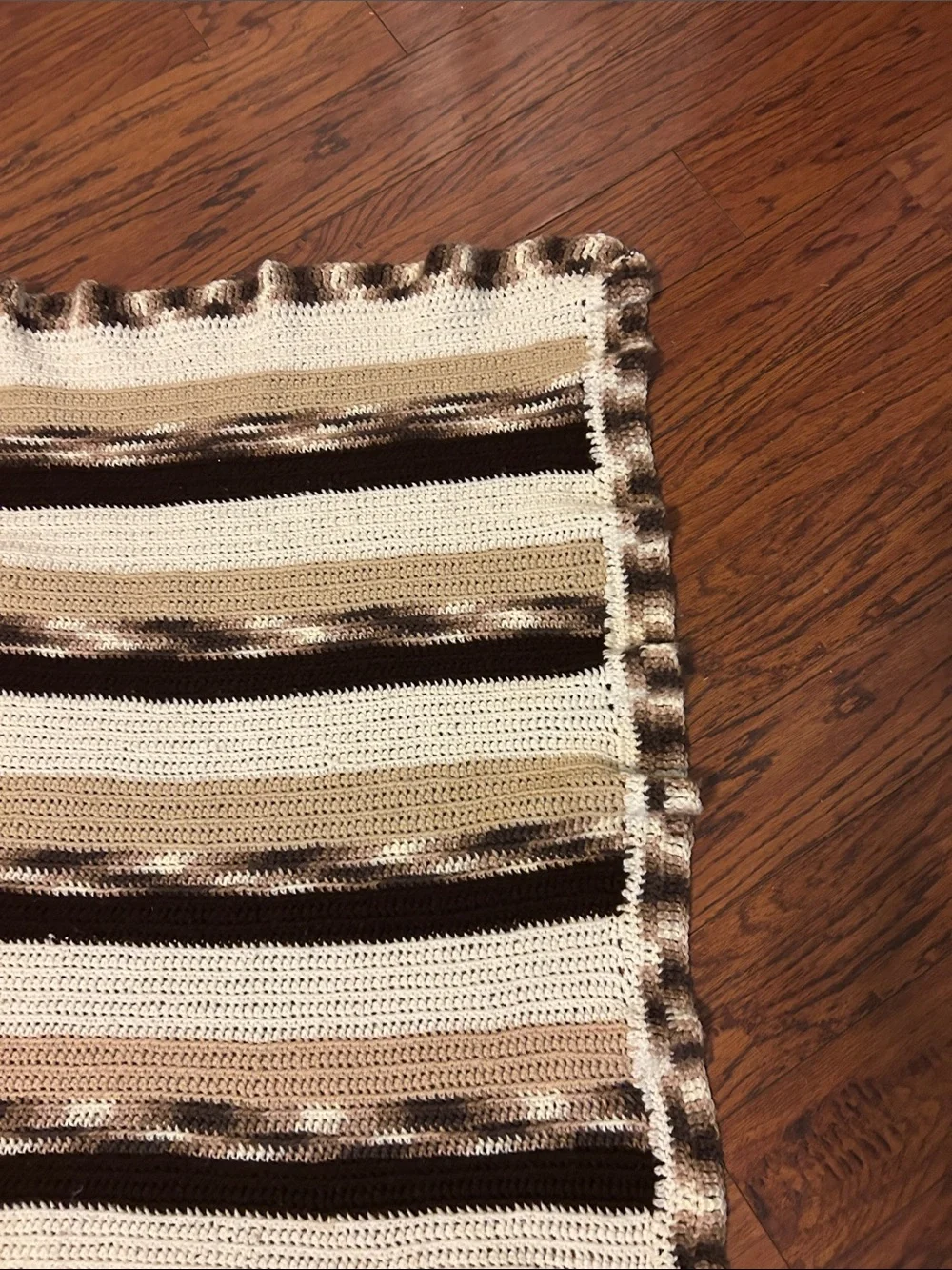 Handmade Cream and Brown Striped Crochet Throw lap or babyBlanket 40by31